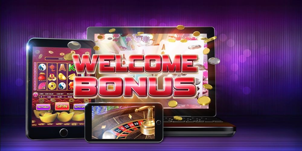 Welcome bonus promotion on a casino website.