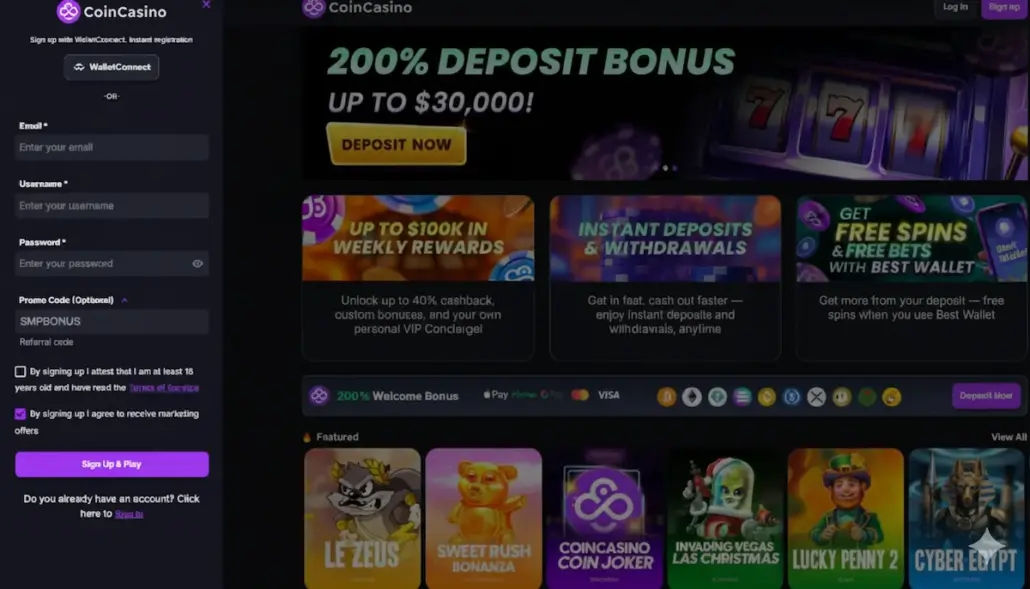 How to use the CoinCasino promo code SMPBONUS