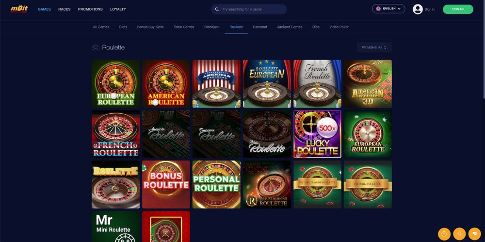 A promotional image for mBitCasino Online Roulette