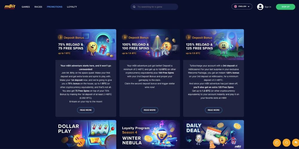 Promotional offers available at mBitcasino