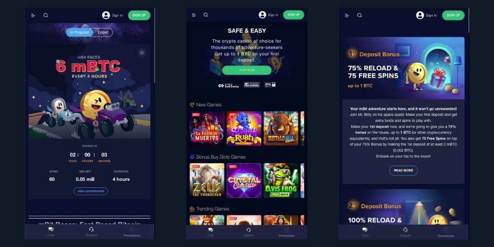 mBitcasino displayed on a mobile phone screen