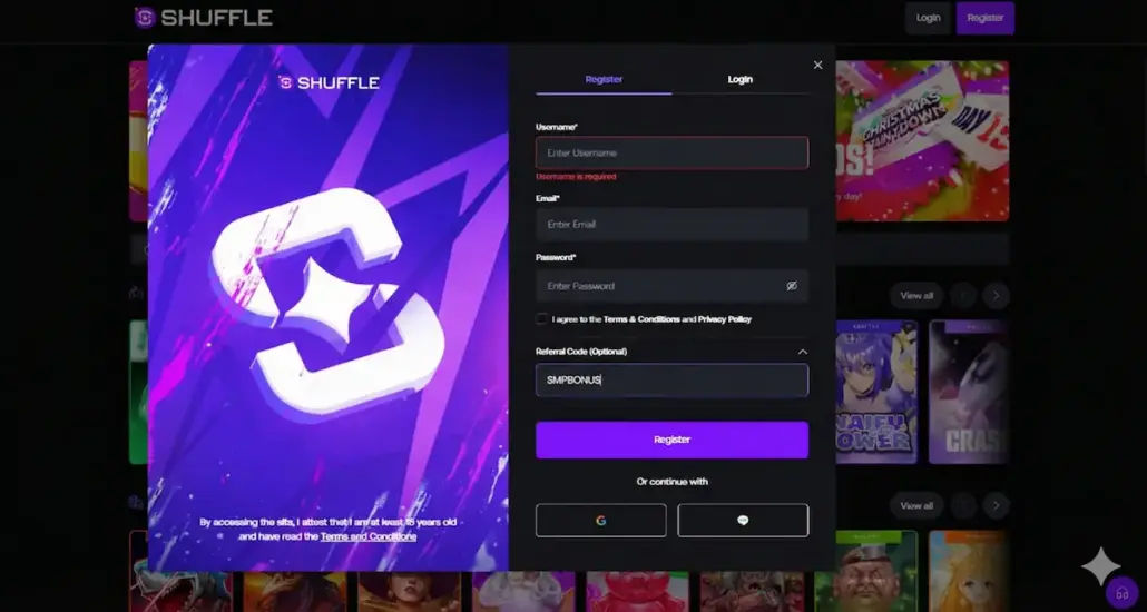 Shuffle Casino Registration Form