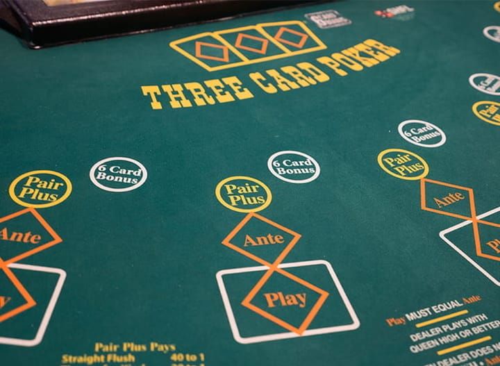 A 3 Card Poker table layout showing betting circles.
