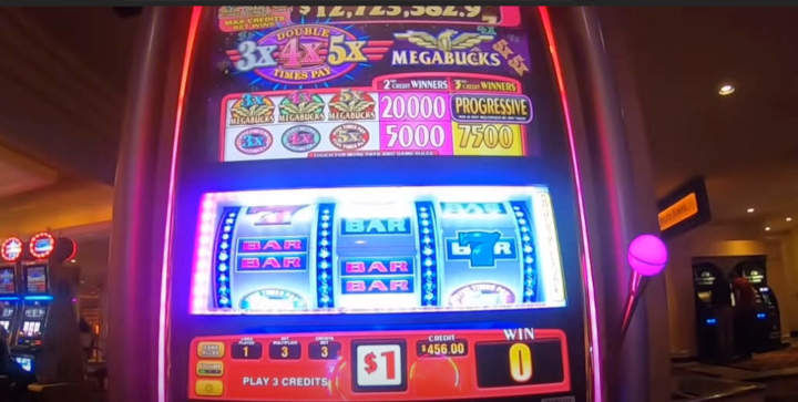 A slot machine displaying a jackpot win message.