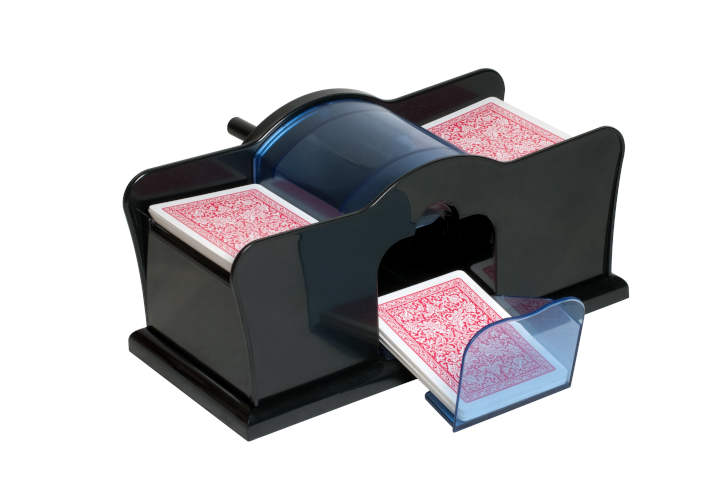 An automatic card shuffler with two decks of cards