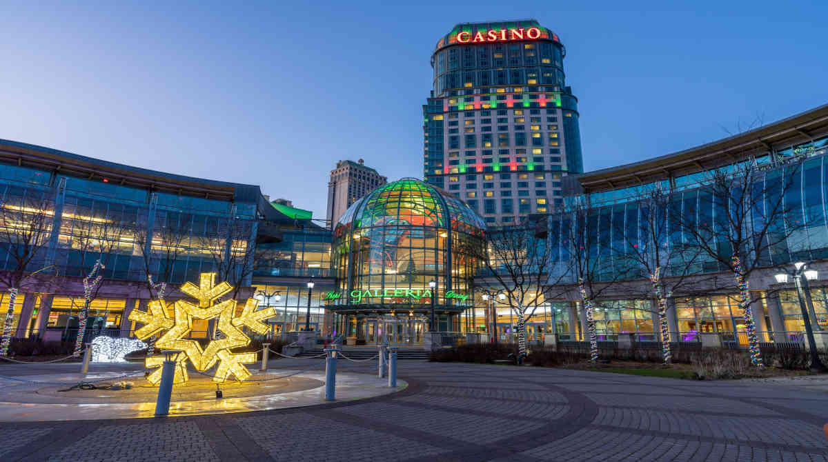 Fallsview Casino Resort with Niagara Falls in the background