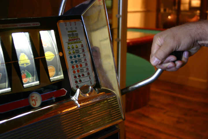 A classic slot machine with three reels