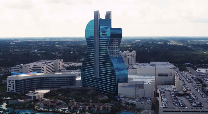 The unique guitar-shaped hotel at Seminole Hard Rock in Florida.