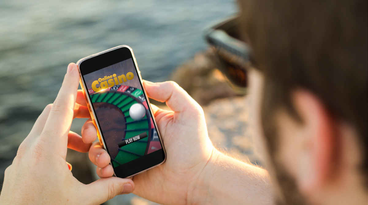 A smartphone displaying an online casino slot game.