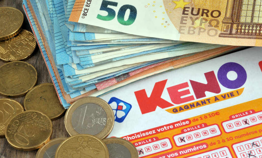 Close-up of a digital keno board with selected numbers.