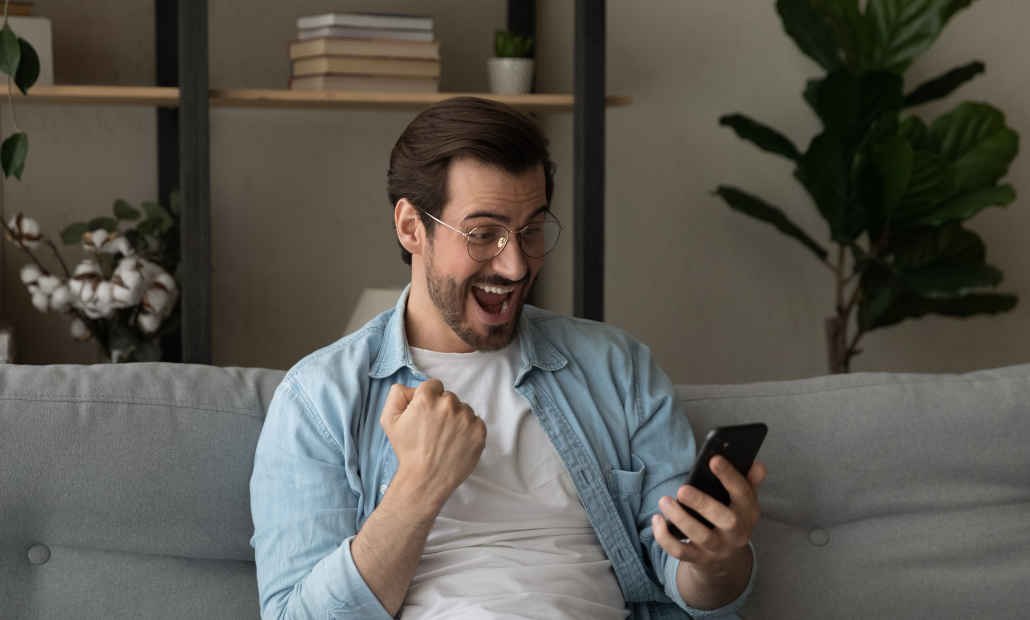 Close-up of a video poker screen showing a winning hand.