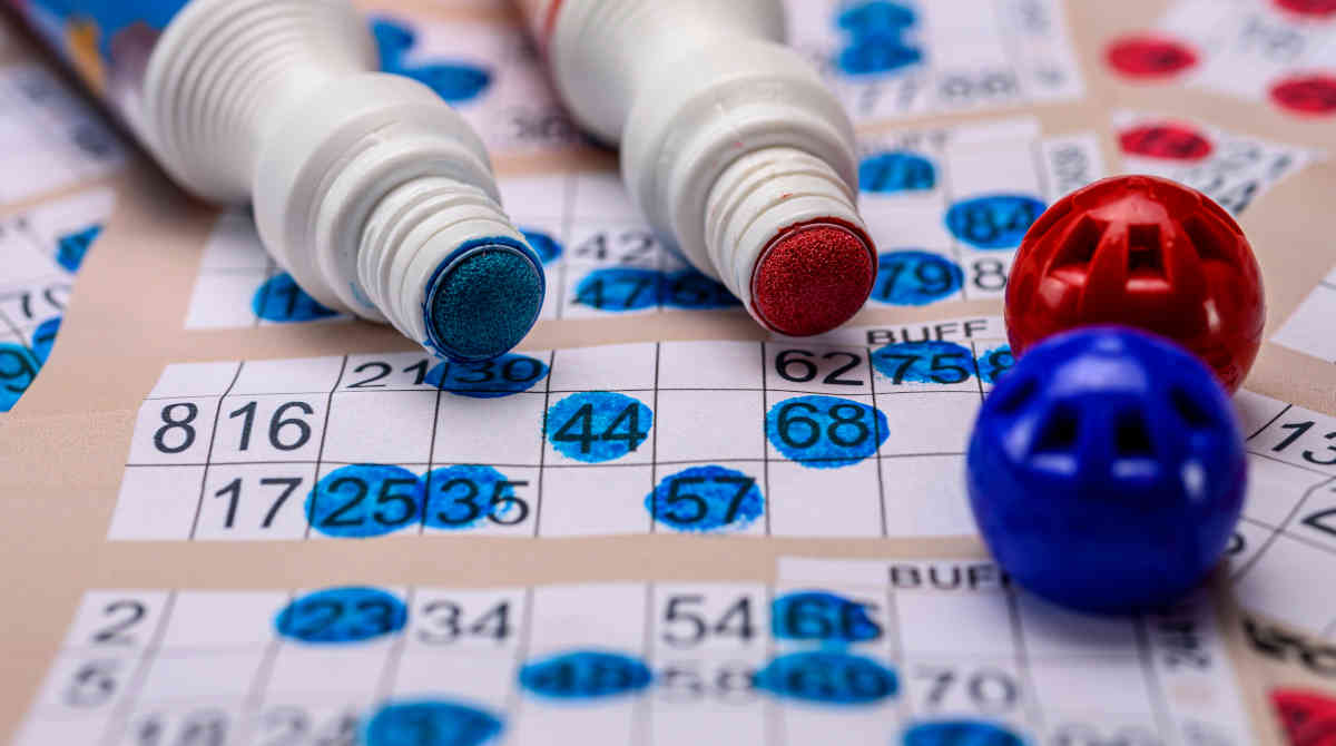A collection of bingo balls and tickets.