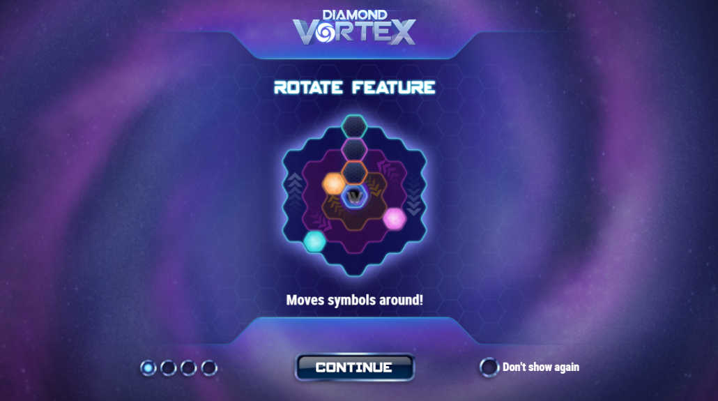 A hexagonal grid with colourful gems in the Diamond Vortex online slot.