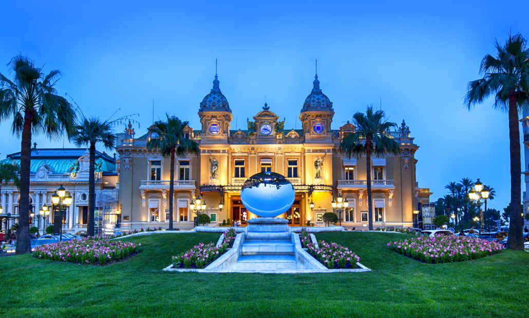 The grand facade of the Casino de Monte-Carlo at dusk