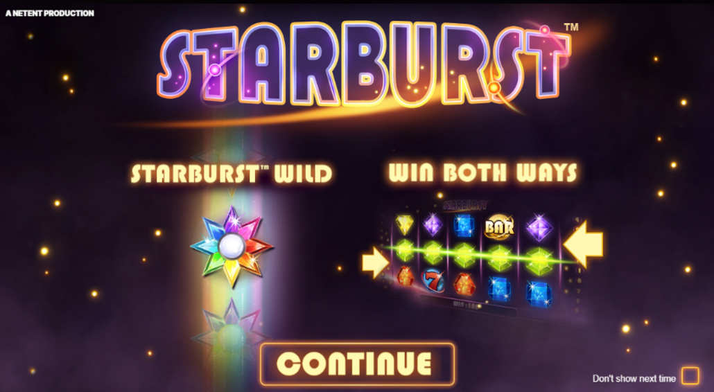 The vibrant interface of the Starburst online slot game.