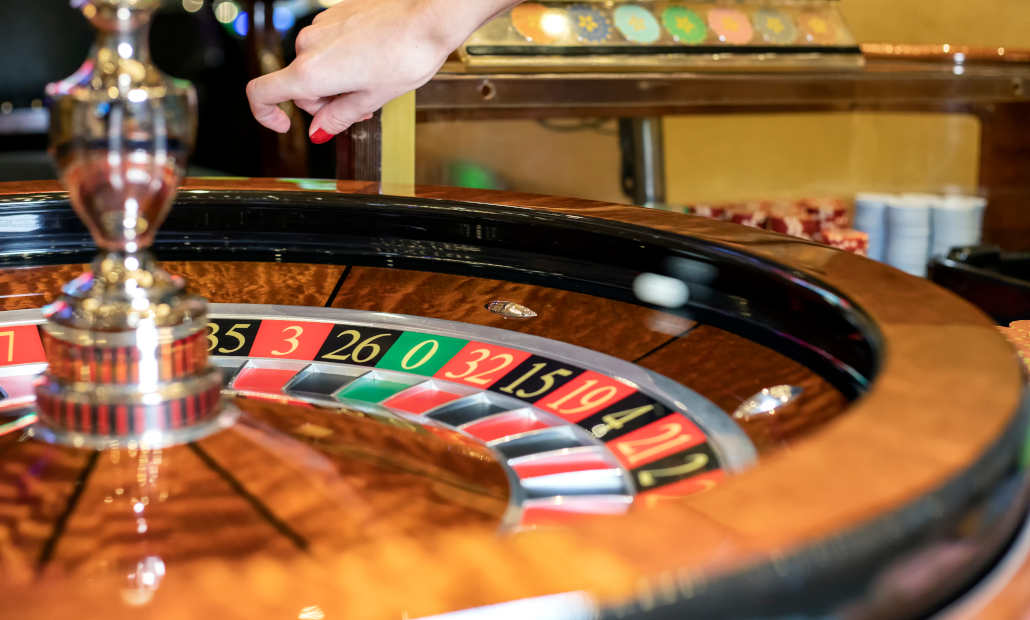 A digital rendering of an online roulette wheel and betting table.