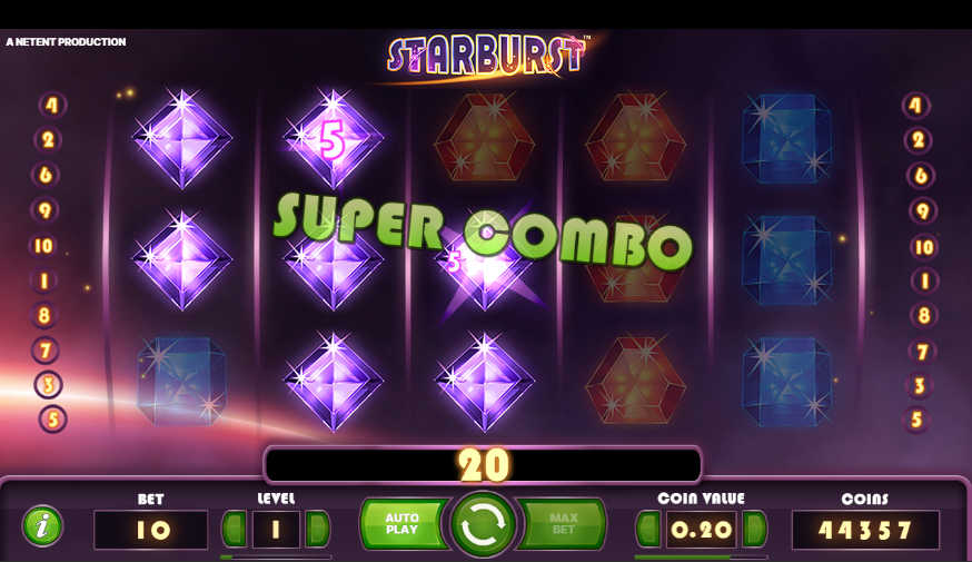 The iconic Starburst slot game with its vibrant jewel symbols.