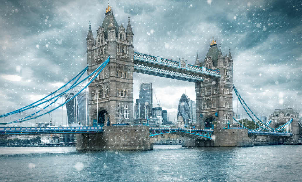 A snowy Christmas scene in the UK, the subject of a popular prop bet.