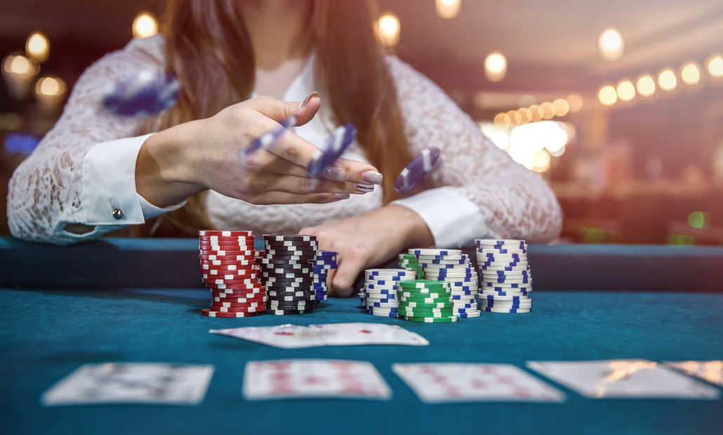 A poker hand showing a flush and straight draw on the flop