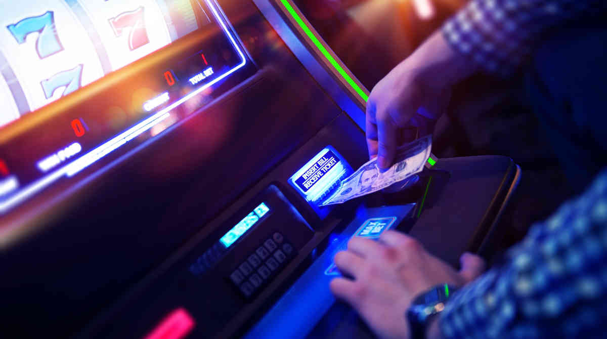 A vibrant online pokie game displayed on a tablet screen.