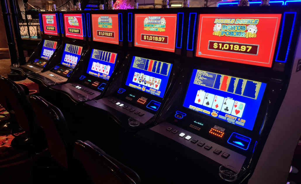 A video poker machine screen during a tournament.
