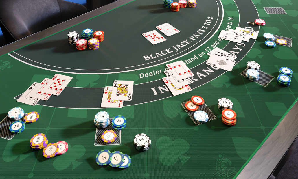 Player's hands holding cards at a blackjack table.