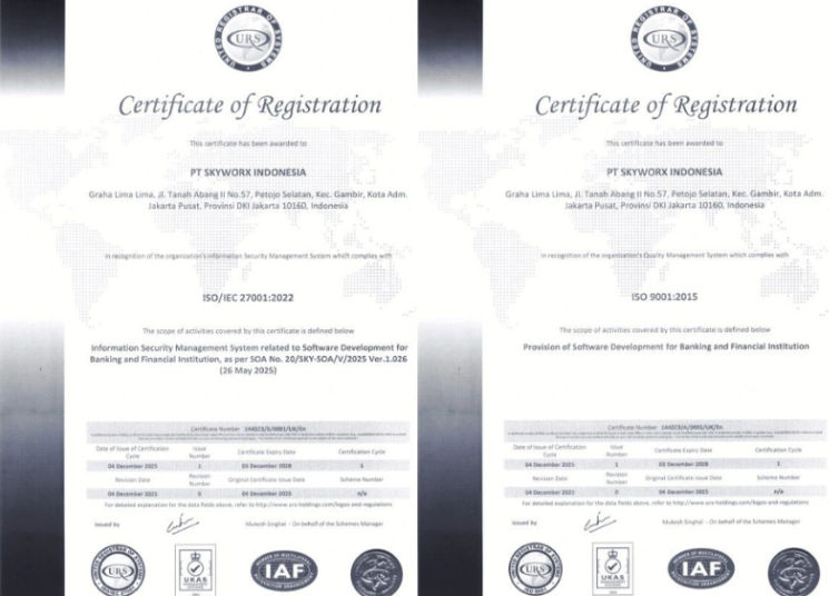 PT Skyworx Indonesia Achieves ISO 27001:2022 & ISO 9001:2015 Certification