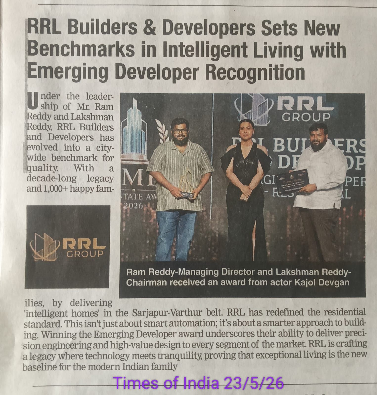 Times of India Press Coverage