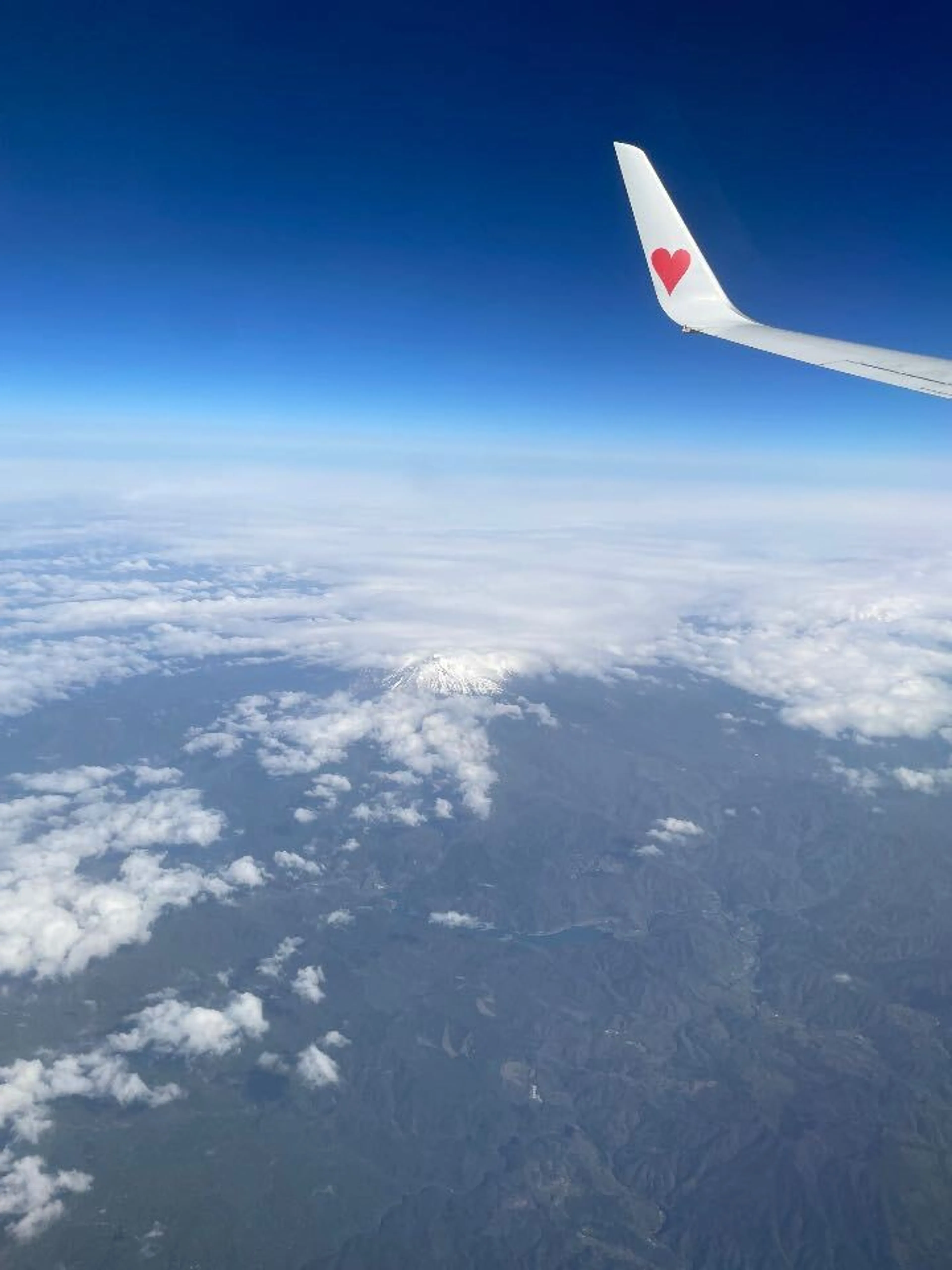 飛行機で見えた富士山