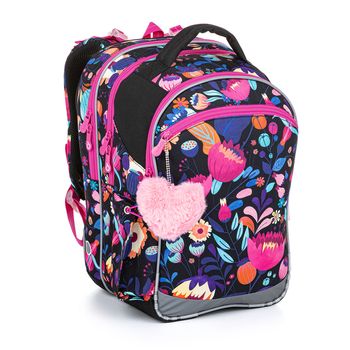 Czarny plecak szkolny z wzorem kwiatów COCO 21006