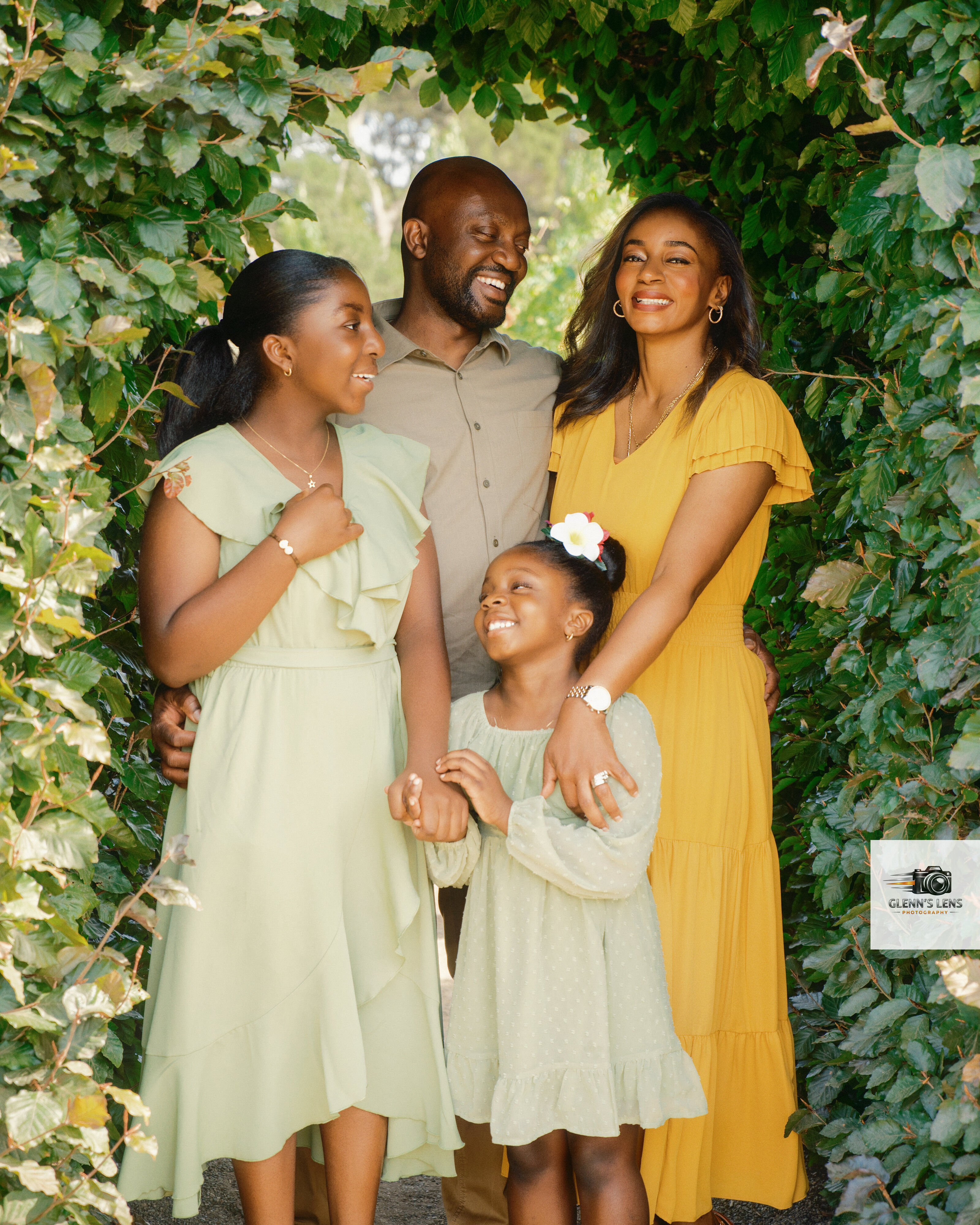 Family laughing together outdoors