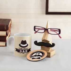 Wooden Holder with Mug and Coaster - best gift for father on his birthday