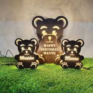 Personalised Wooden LED Teddy - happy teddy day