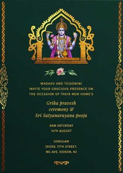 Satyanarayan Pooja Invitation Message for WhatsApp.tring