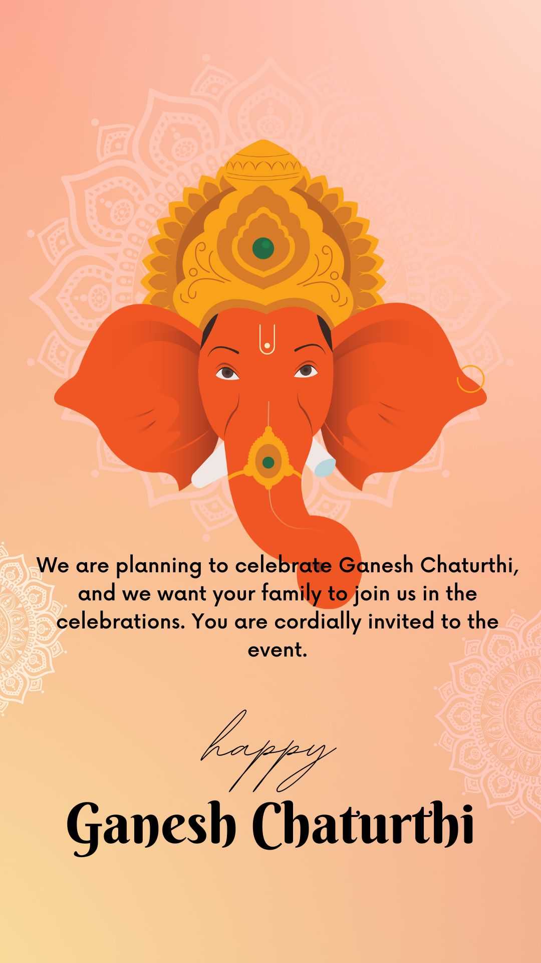 Lord Ganpati Invitation Message 2023 with Cards for Fiends & Family