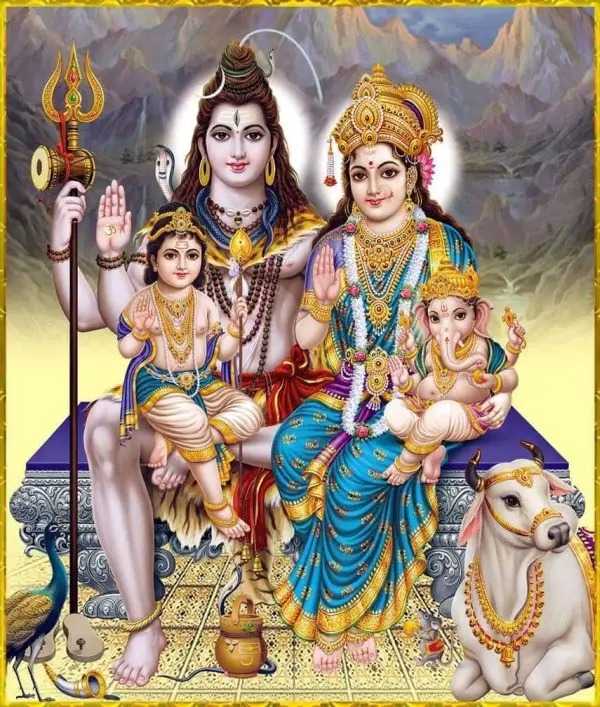 Goddess Parvati along with God Shiv and their sons God Kartik and God Ganesha