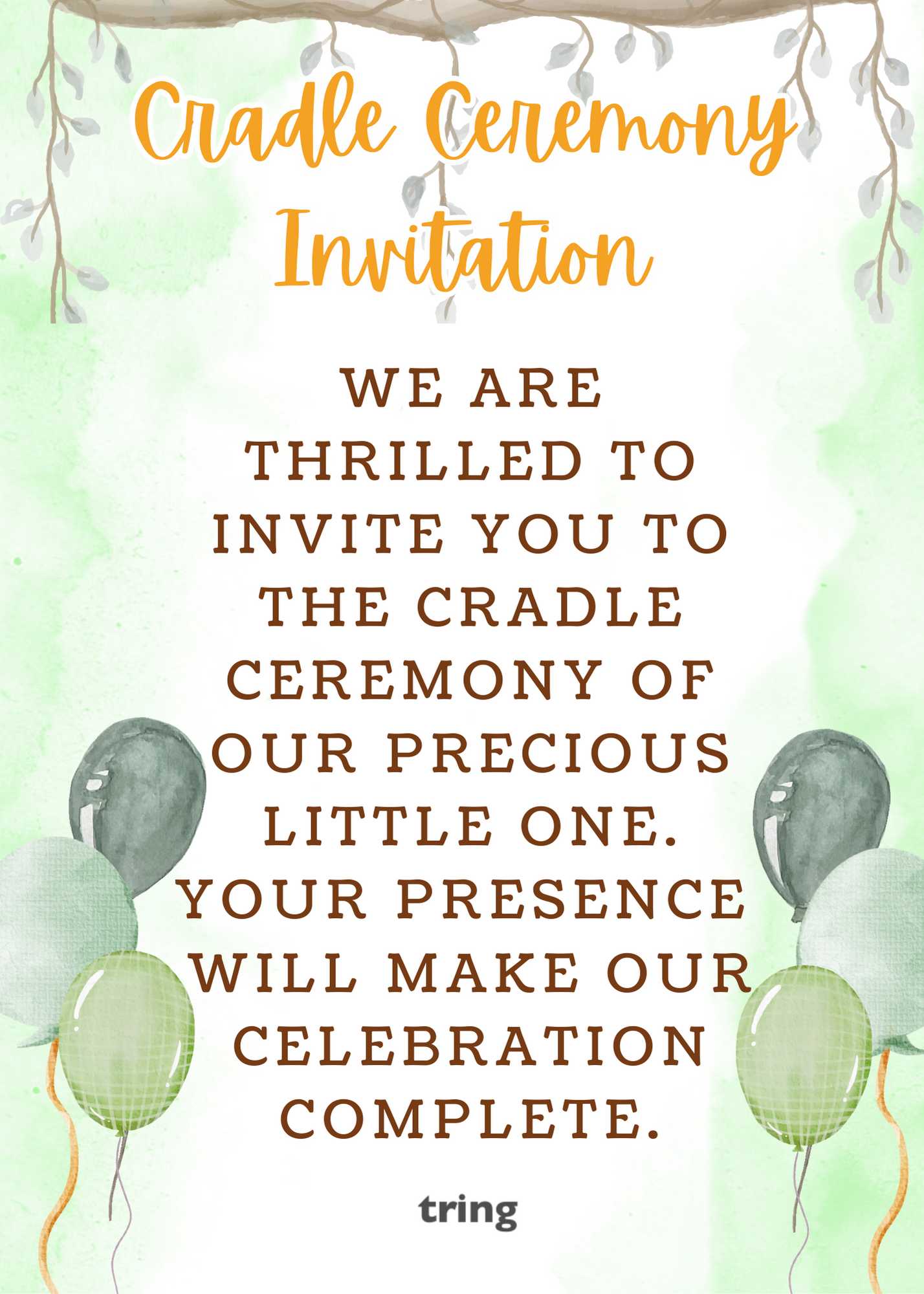 Green Cradle Ceremony Invitation Card