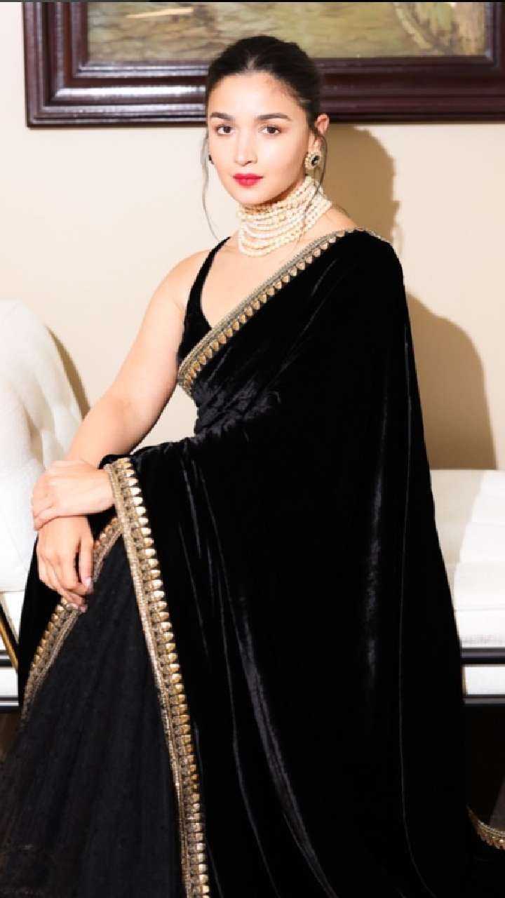 Alia Bhatt in black velvet Sabyasachi saree