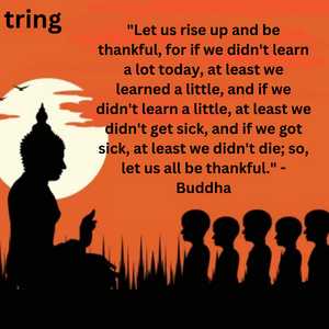 "Let us rise up and be thankful, for if we didn't learn a lot today, at least we learned a little, and if we didn't learn a little, at least we didn't get sick, and if we got sick, at least we didn't die; so, let us all be thankful." - Buddha