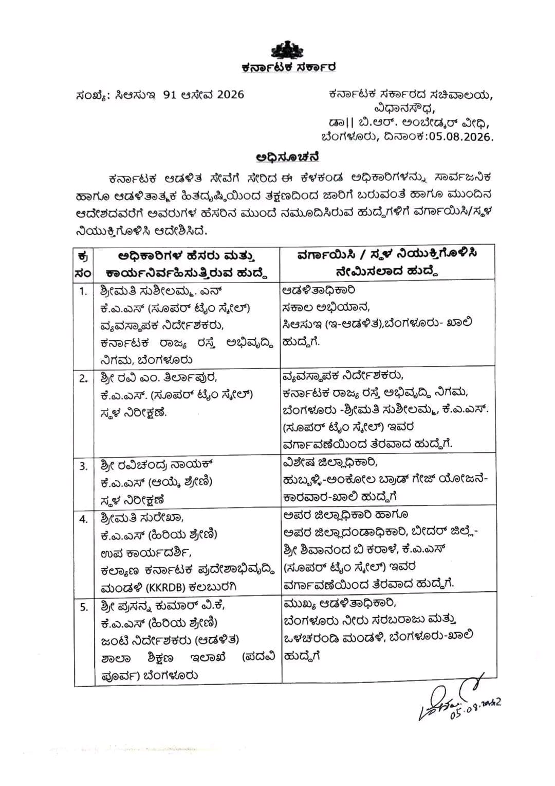 ಬೀದರ ಅಪರ ಜಿಲ್ಲಾಧಿಕಾರಿಯಾಗಿ ಸುರೇಖಾ ನೇಮಕ