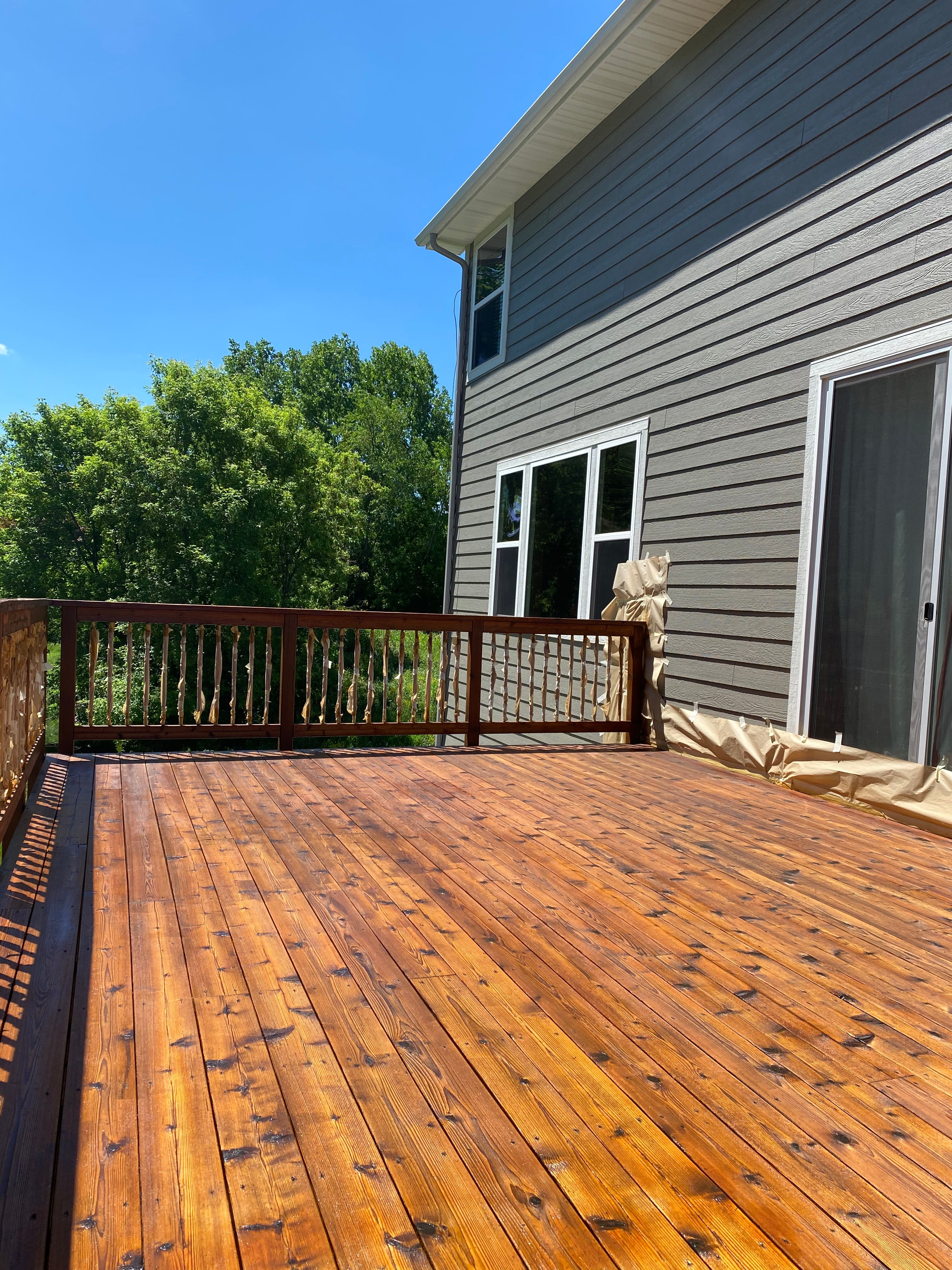 Freshly stained wooden deck