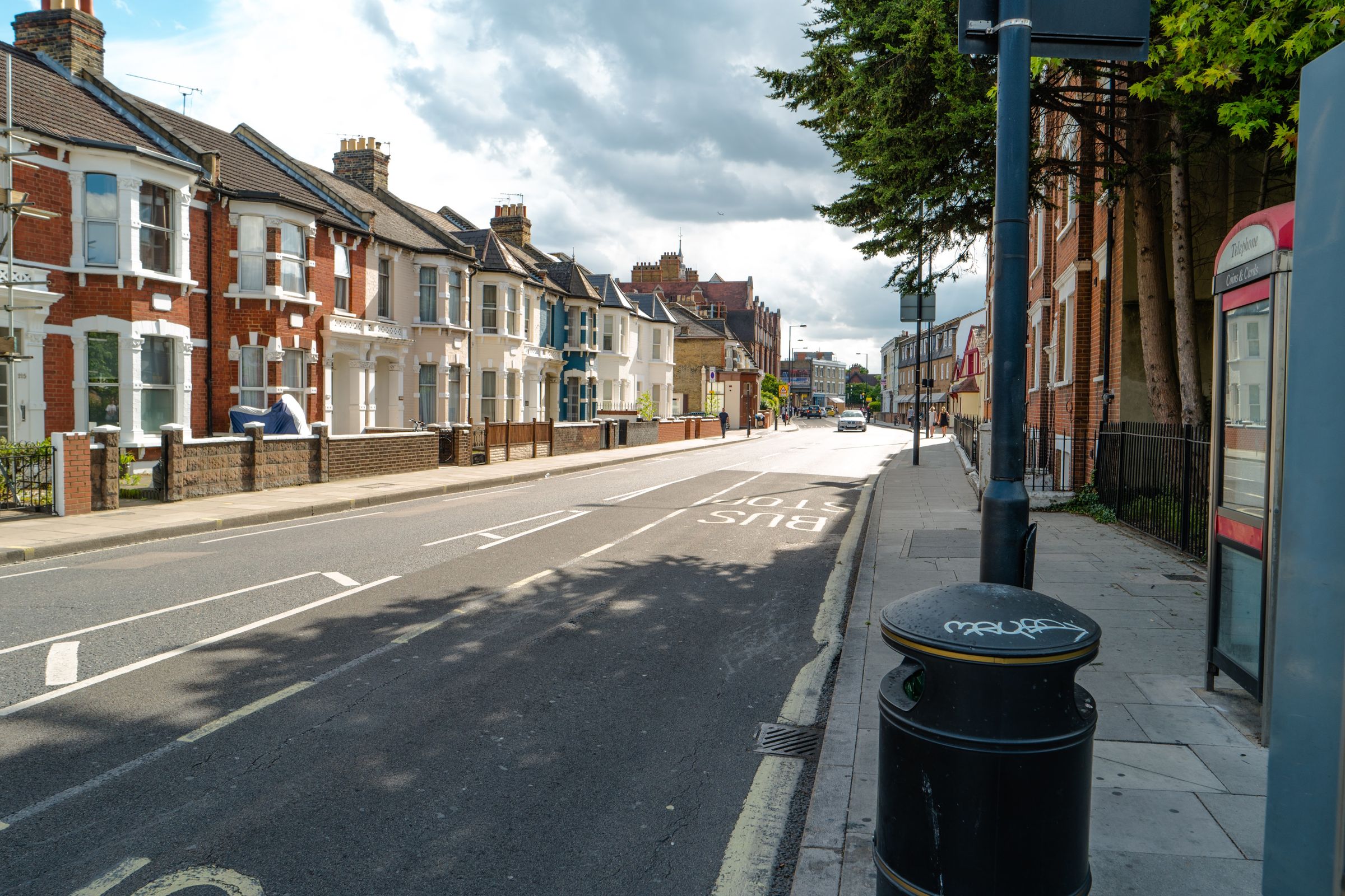 A Fulham street, probably Lillie Rd, near Bailey's Fish & Chips