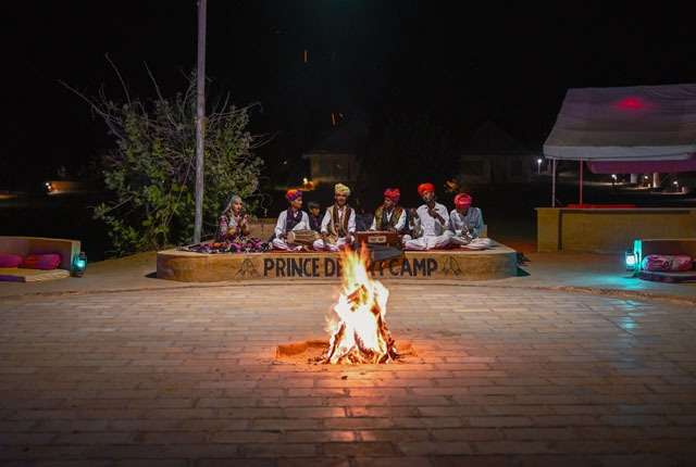 Camp fire with traditional dance at Desert Camp in Jaisalmer