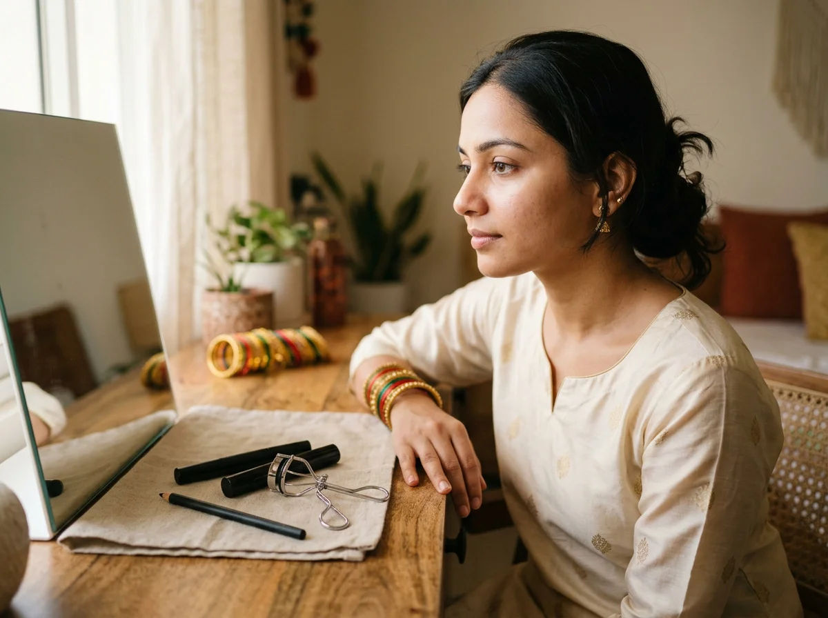 Skip kajal, mascara, and eyeliner for about 1–2 weeks after LASIK or cataract surgery. Face makeup away from the lashes can return sooner after review.