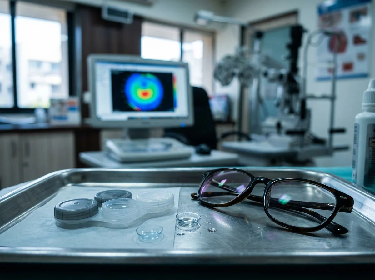 Soft lenses usually come out 7 days before a LASIK scan. Toric lenses need about 2 weeks, and RGP or ortho-k lenses often 3–4 weeks or more.