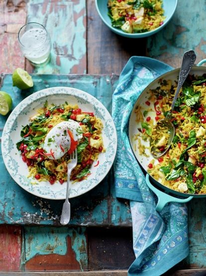 Spiced veggie rice with poached eggs | Eggs recipes | Jamie magazine