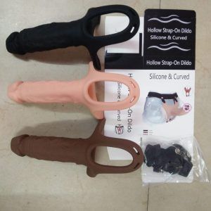 Hollow Strap-On Dildo Silicone Curved ( skin Color)