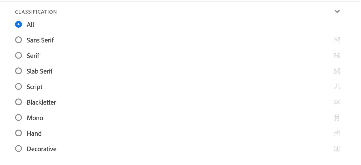 Typekit classifications