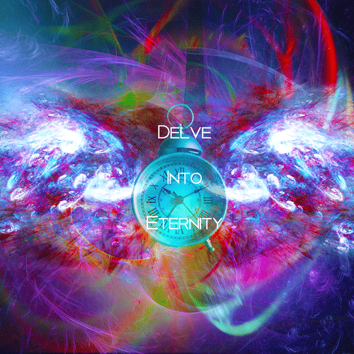 Large fiery wings come out from behind a blue clock. Fire and effects explode around it. It is captioned 'Delve into Eternity'.