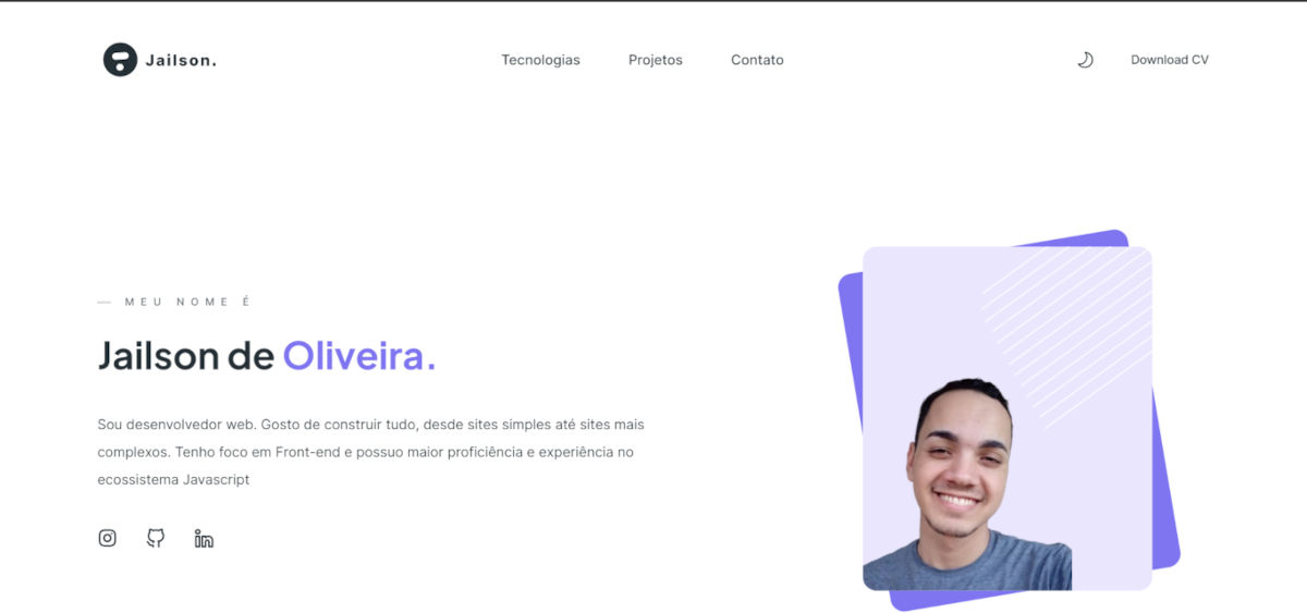 Screenshot do portfólio